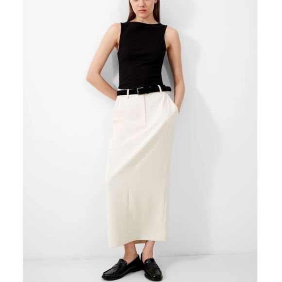French Connection Harrie Suiting Midaxi Skirt Women’s Size 0 Cream Classic - Picture 1 of 8